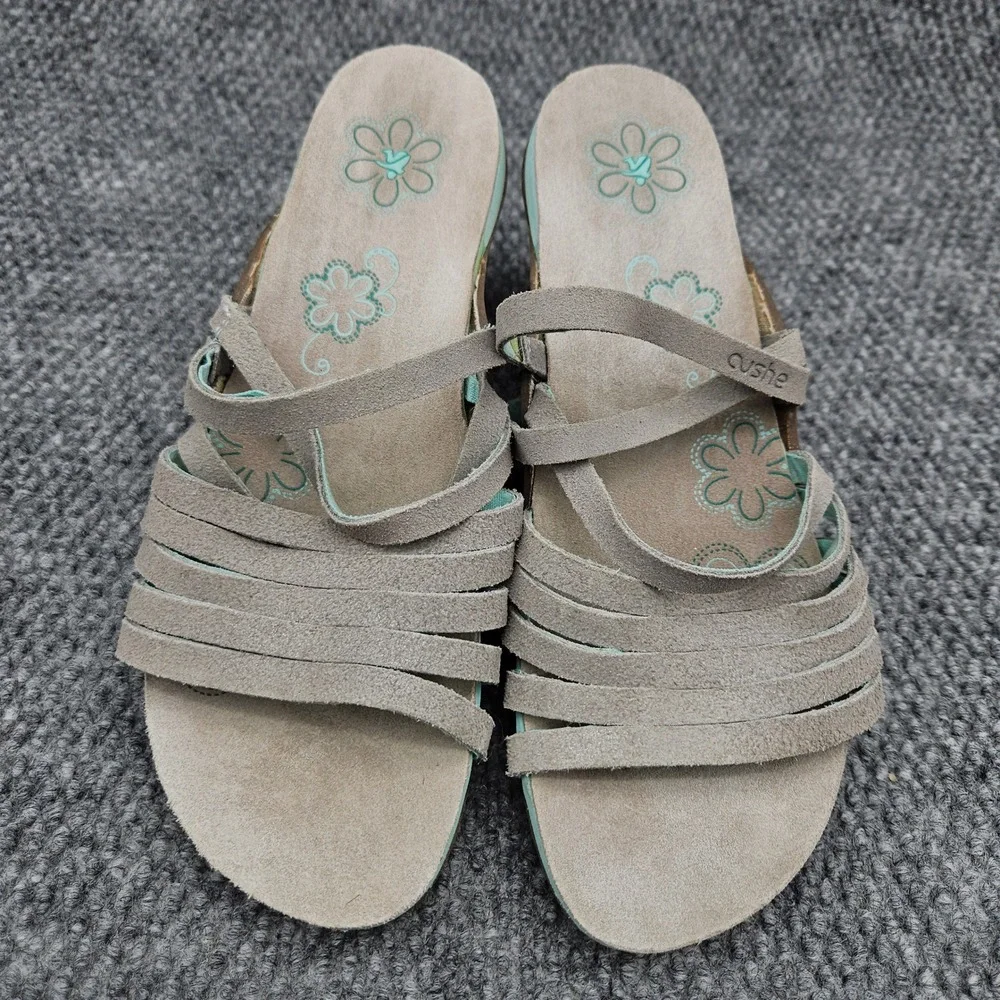Cushe (Women's 10) Gray Sandals Weave Suede Strappy Wedge Comfort Boho Summer